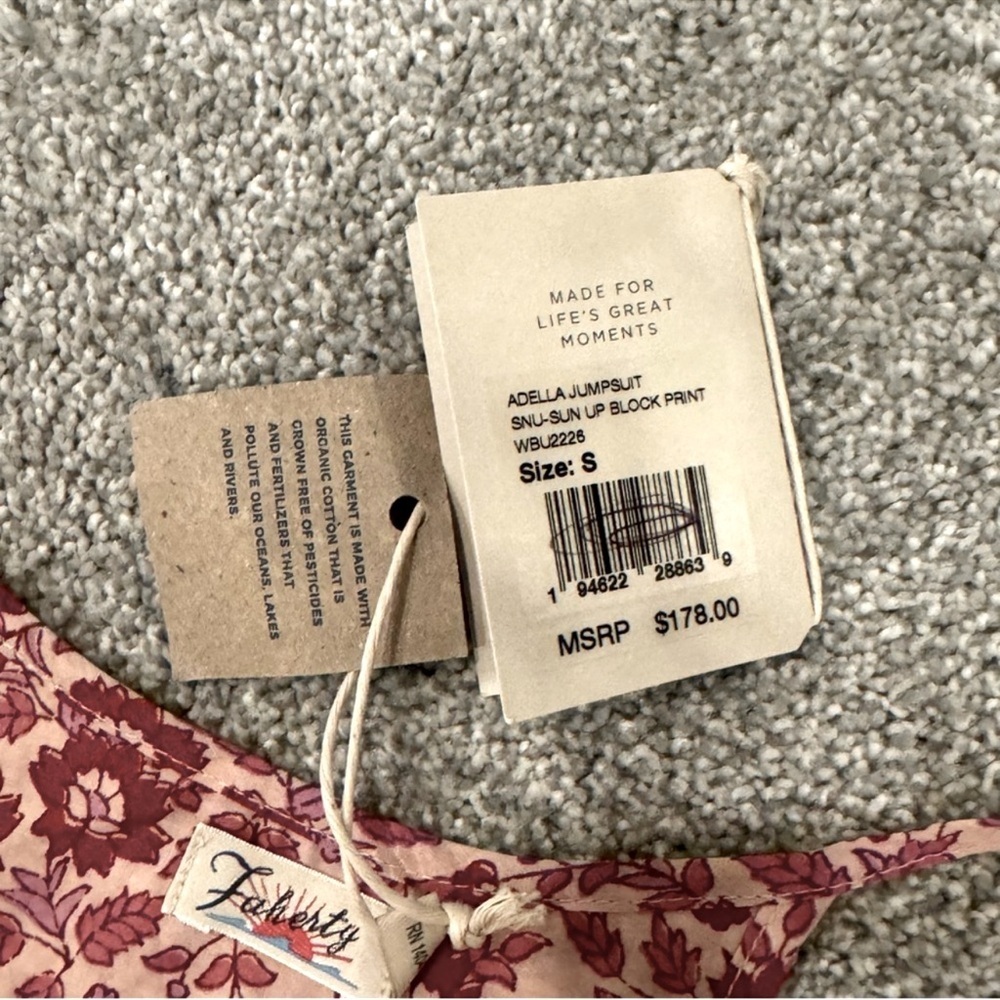 Faherty Adella Pink Floral Organic Cotton Jumpsuit Size Small NWT - Picture 6 of 11